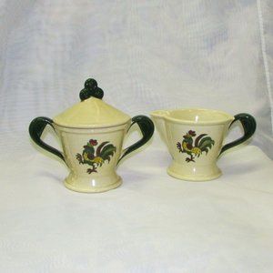 Vintage Metlox Poppytrail Creamer & Sugar Bowl Set Provincial Rooster Decor